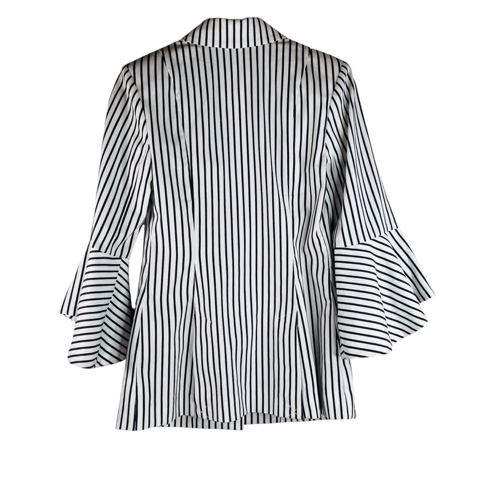 CAbi Women’s Ole Ticking Stripe Bell Jacket Blazer Navy White Size 4 - Picture 2 of 7